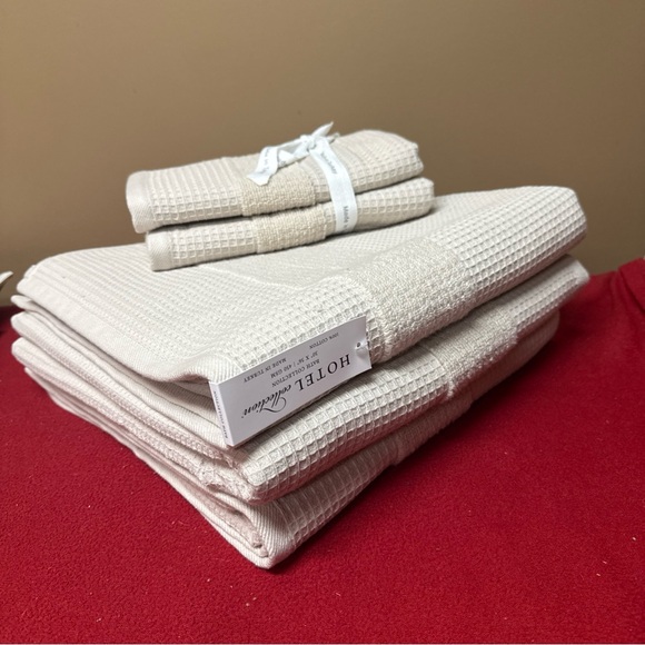 Hotel Collection Waffle Weave Turkish COTTON 3 Bath 2 Hand Towels Pumice Color - Picture 3 of 5